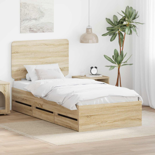 vidaXL Sängram med låda med lagring Sonoma-ek 75 x 190 cm Ingenjörsträ