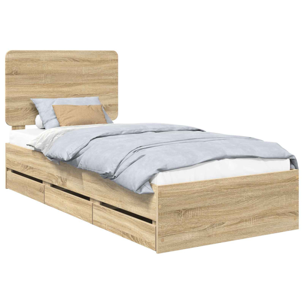 Produktbild för Sängram med låda med lagring Sonoma-ek 75 x 190 cm Ingenjörsträ