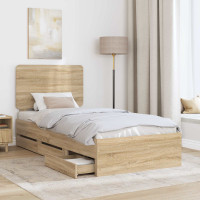Produktbild för Sängram med låda med lagring Sonoma-ek 75 x 190 cm Ingenjörsträ