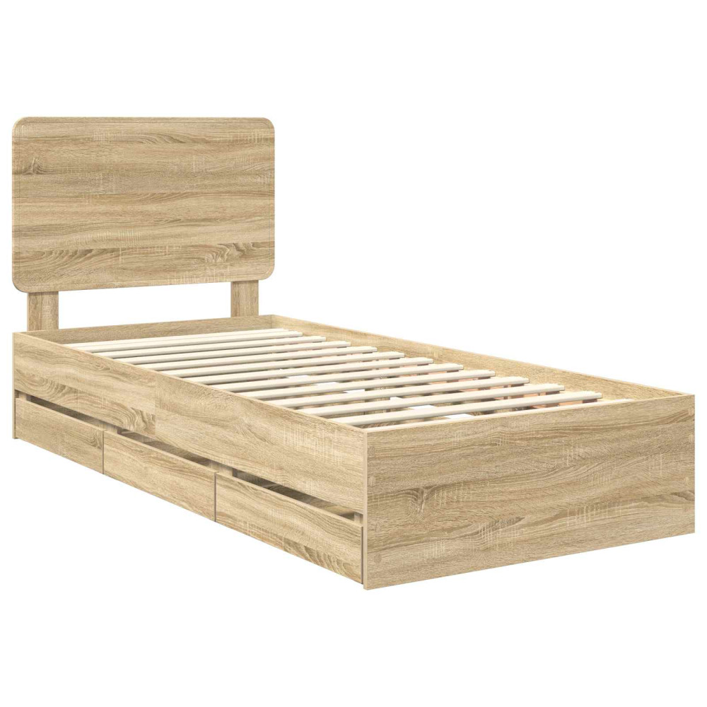 Produktbild för Sängram med låda med lagring Sonoma-ek 75 x 190 cm Ingenjörsträ