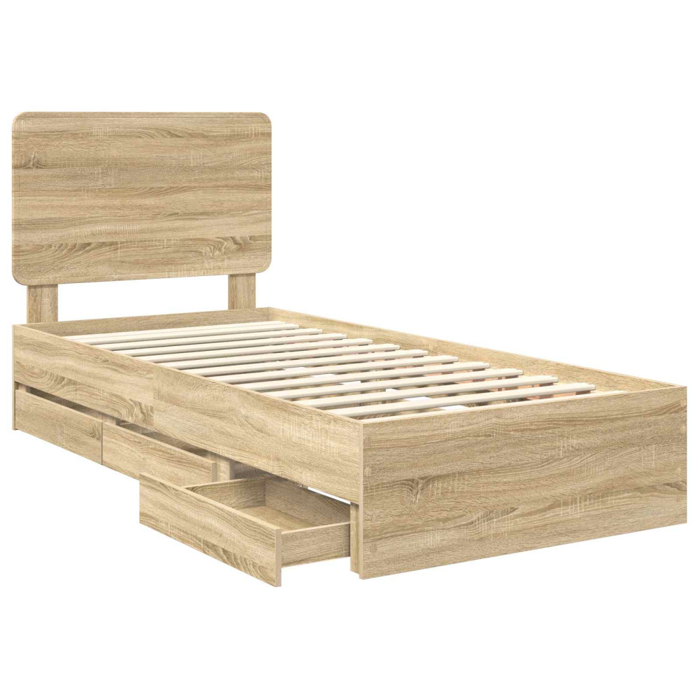 Produktbild för Sängram med låda med lagring Sonoma-ek 75 x 190 cm Ingenjörsträ