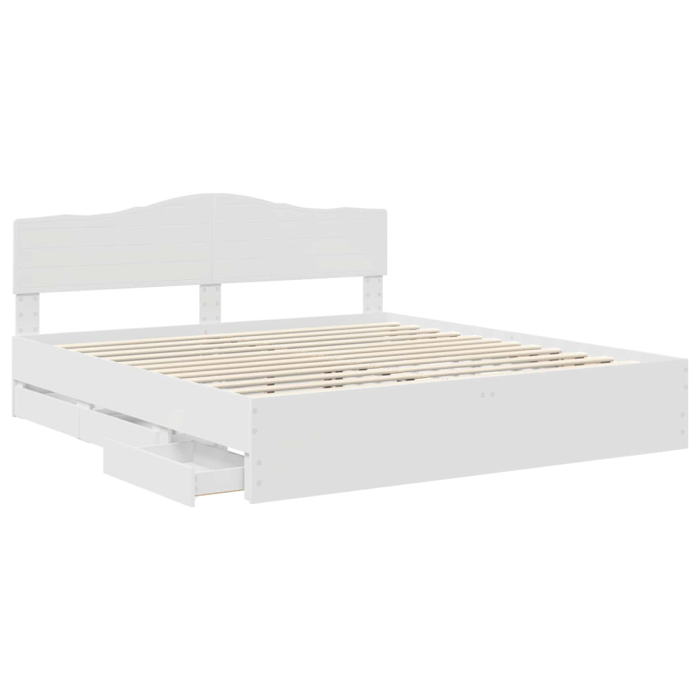 Produktbild för Sängram med låda med huvudgavel Vit 200 x 200 cm Ingenjörsträ