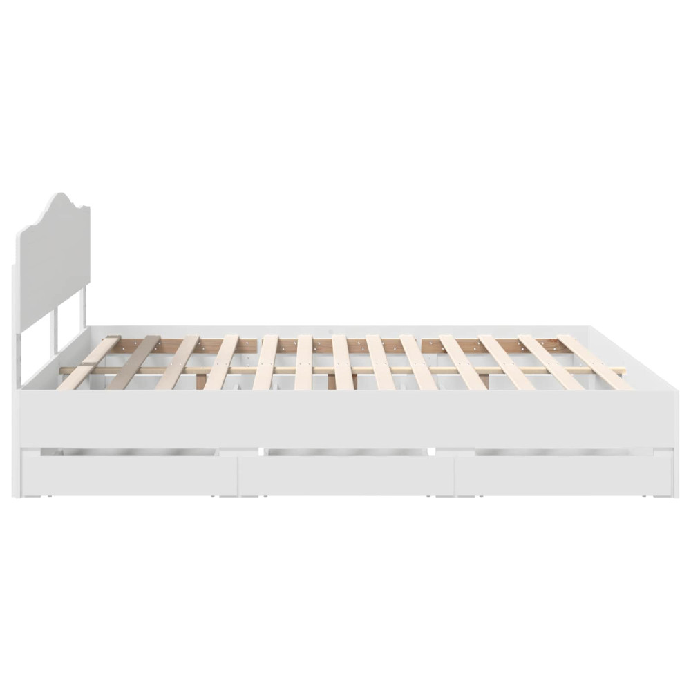 Produktbild för Sängram med låda med huvudgavel Vit 200 x 200 cm Ingenjörsträ