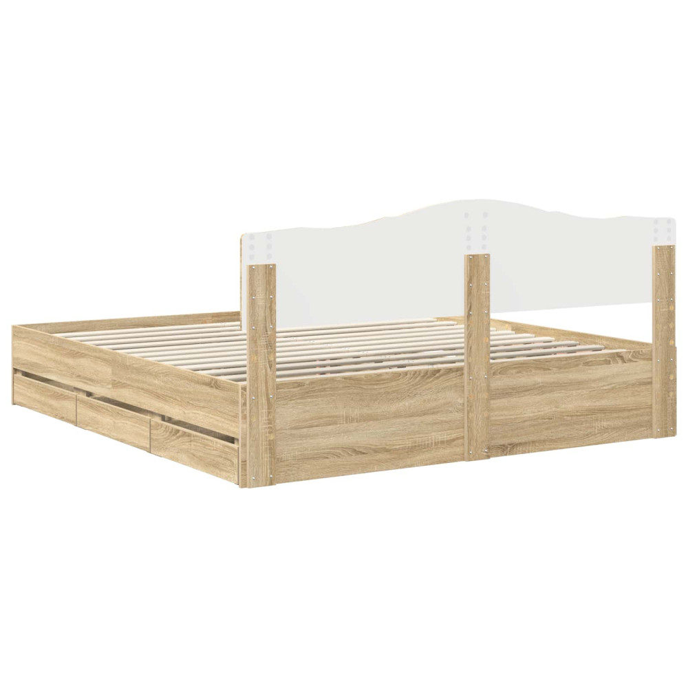 Produktbild för Sängram med låda Sonoma-ek 200 x 200 cm Ingenjörsträ