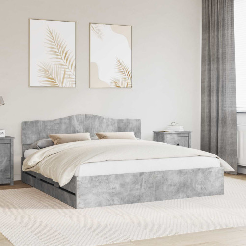 vidaXL Sängram med låda Betonggrå 200 x 200 cm Ingenjörsträ