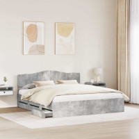 Produktbild för Sängram med låda Betonggrå 180 x 200 cm Ingenjörsträ