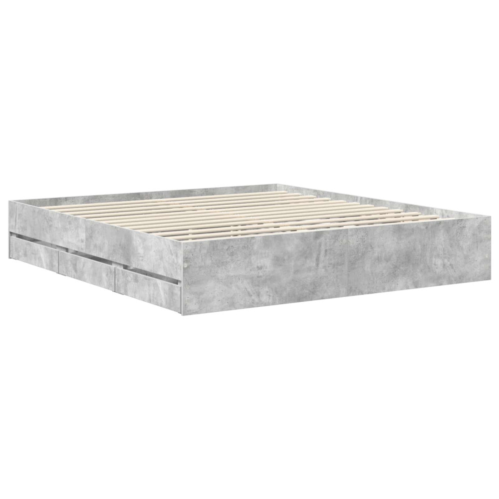Produktbild för Sängram med låda Betonggrå 180 x 200 cm Ingenjörsträ