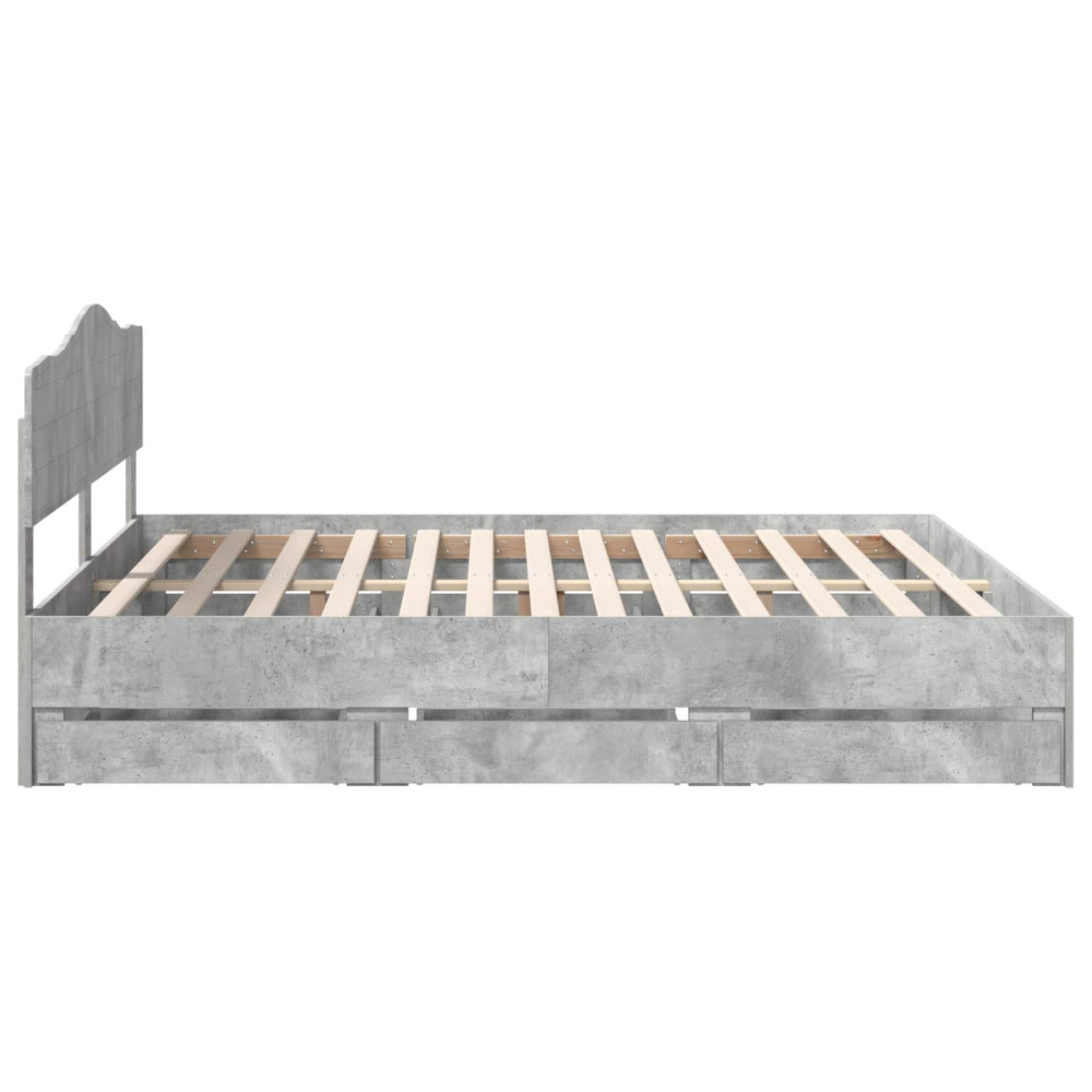 Produktbild för Sängram med låda Betonggrå 180 x 200 cm Ingenjörsträ