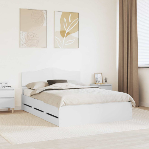 vidaXL Sängram med låda med huvudgavel Vit 160 x 200 cm Ingenjörsträ