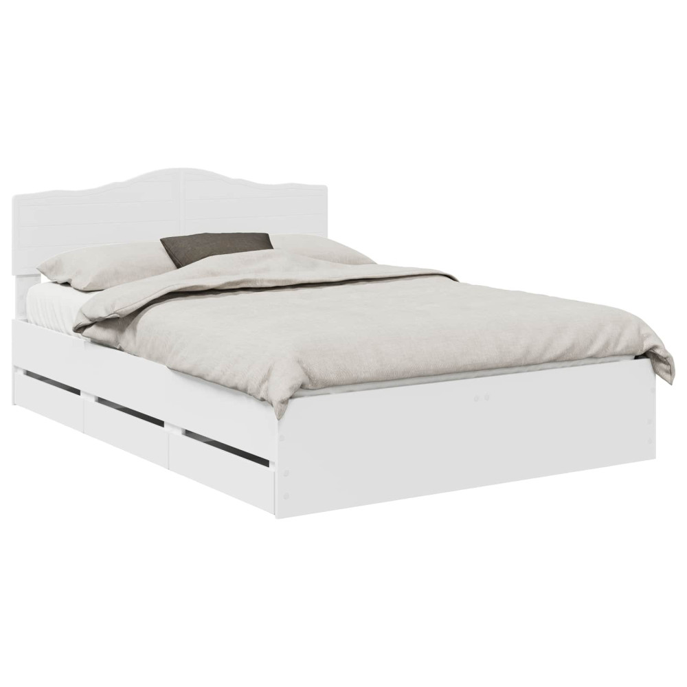 Produktbild för Sängram med låda med huvudgavel Vit 160 x 200 cm Ingenjörsträ