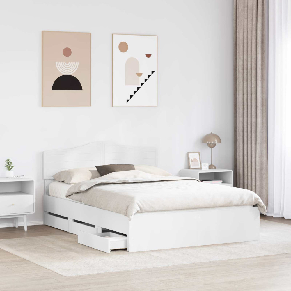 Produktbild för Sängram med låda med huvudgavel Vit 160 x 200 cm Ingenjörsträ