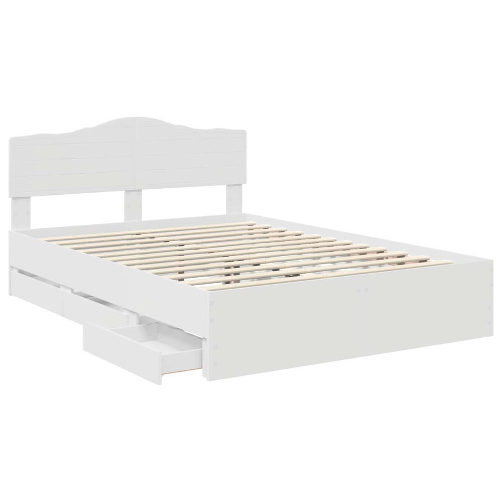 Produktbild för Sängram med låda med huvudgavel Vit 160 x 200 cm Ingenjörsträ