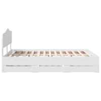 Produktbild för Sängram med låda med huvudgavel Vit 160 x 200 cm Ingenjörsträ