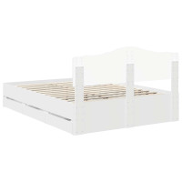 Produktbild för Sängram med låda med huvudgavel Vit 160 x 200 cm Ingenjörsträ