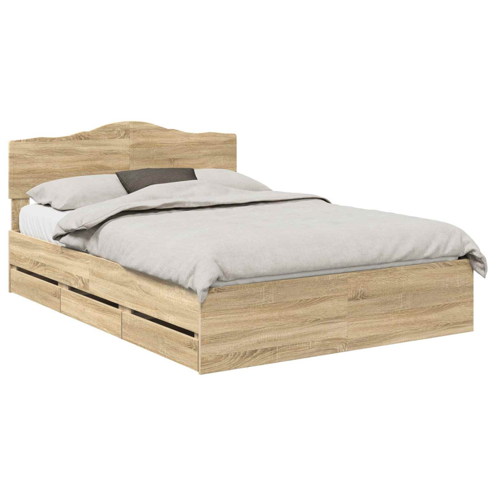 Produktbild för Sängram med låda Sonoma-ek 160 x 200 cm Ingenjörsträ