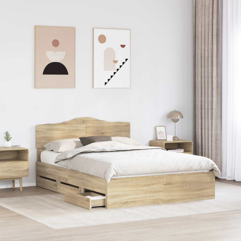 Produktbild för Sängram med låda Sonoma-ek 160 x 200 cm Ingenjörsträ