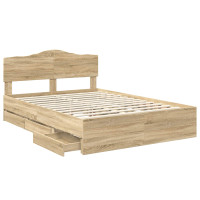 Produktbild för Sängram med låda Sonoma-ek 160 x 200 cm Ingenjörsträ