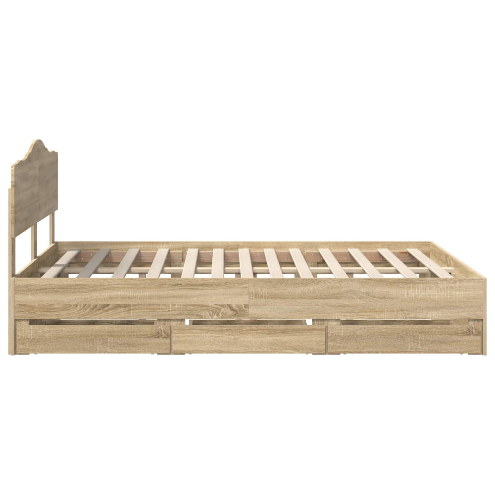 Produktbild för Sängram med låda Sonoma-ek 160 x 200 cm Ingenjörsträ