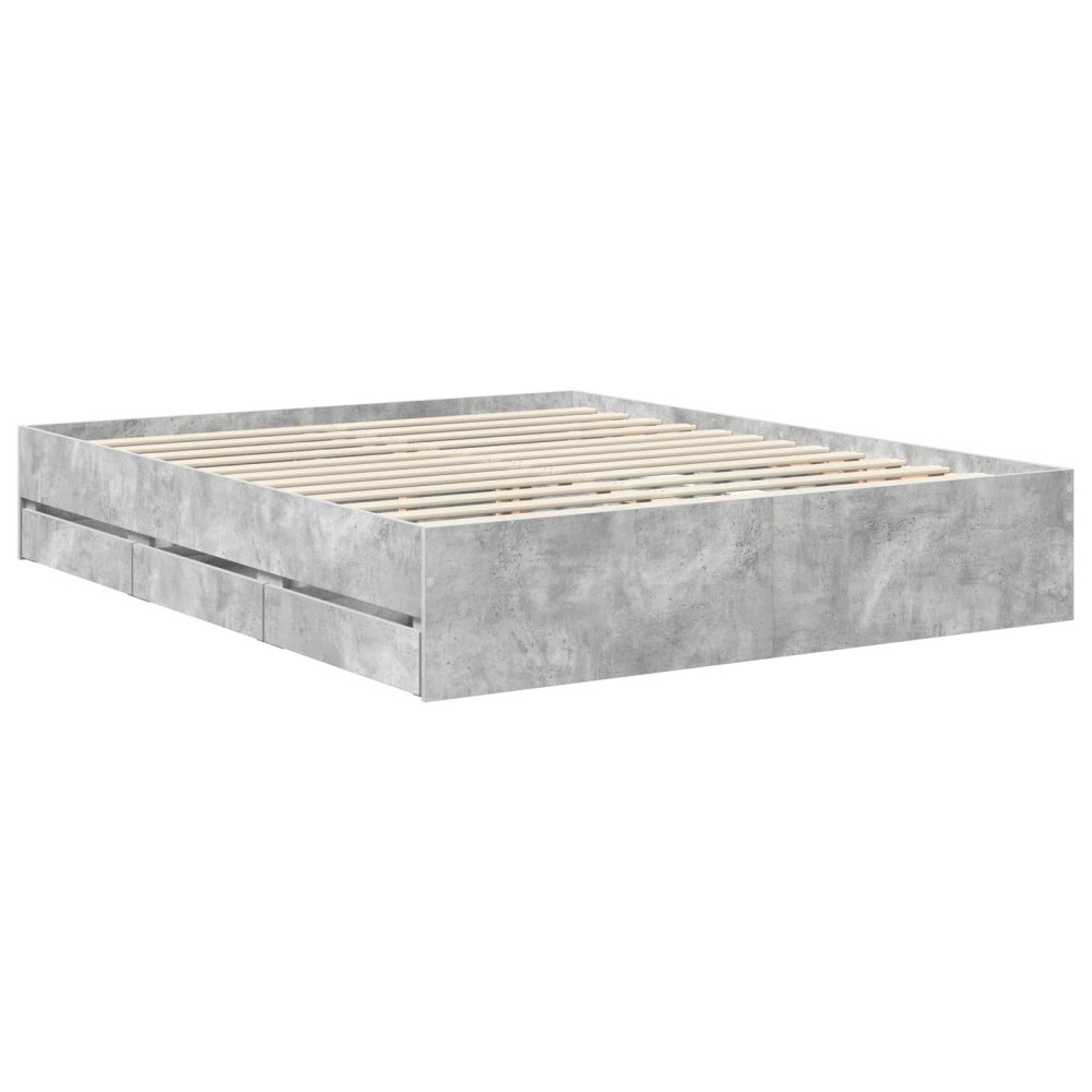 Produktbild för Sängram med låda Betonggrå 160 x 200 cm Ingenjörsträ