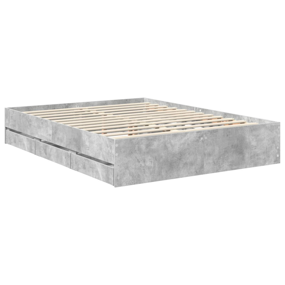Produktbild för Sängram med låda Betonggrå 150 x 200 cm Ingenjörsträ