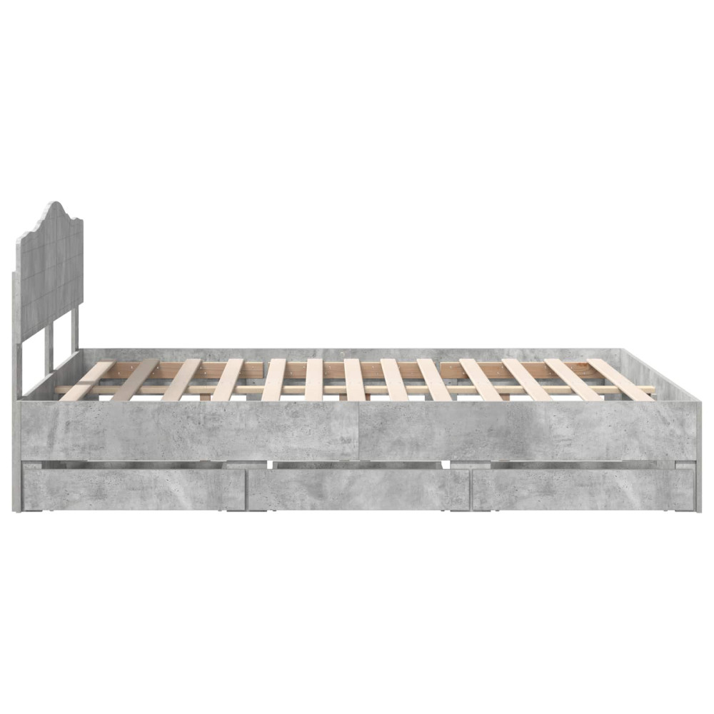 Produktbild för Sängram med låda Betonggrå 150 x 200 cm Ingenjörsträ