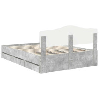 Produktbild för Sängram med låda Betonggrå 150 x 200 cm Ingenjörsträ