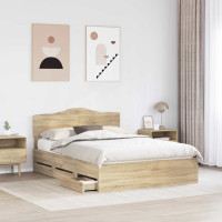 Produktbild för Sängram med låda Sonoma-ek 140 x 200 cm Ingenjörsträ