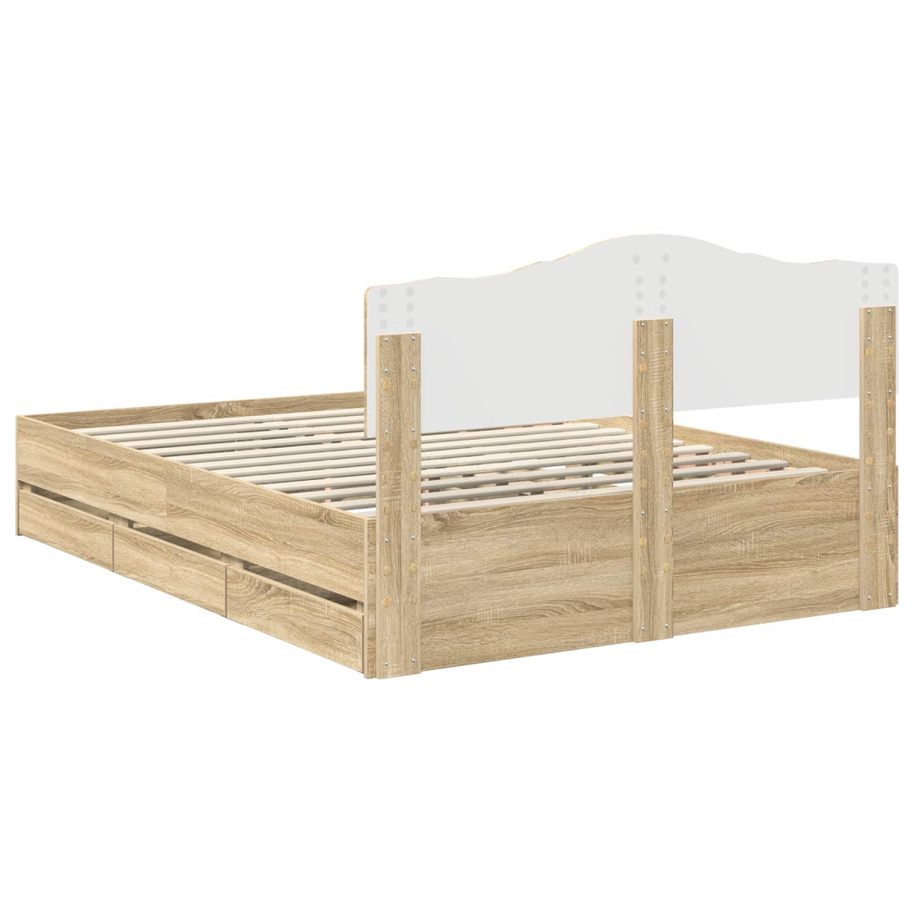 Produktbild för Sängram med låda Sonoma-ek 140 x 200 cm Ingenjörsträ