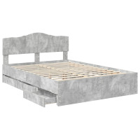 Produktbild för Sängram med låda Betonggrå 140 x 200 cm Ingenjörsträ