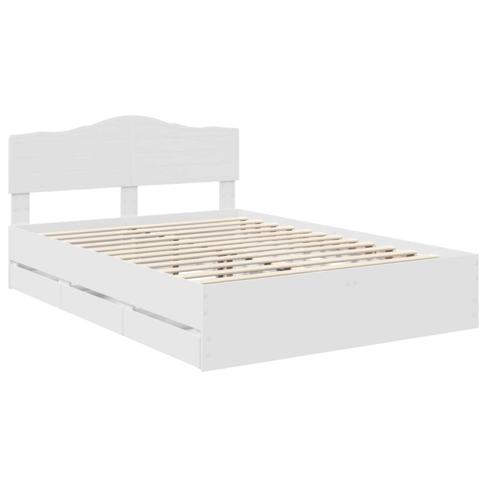Produktbild för Sängram med låda med huvudgavel Vit 140 x 190 cm Ingenjörsträ
