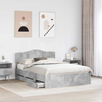 Produktbild för Sängram med låda Betonggrå 140 x 190 cm Ingenjörsträ