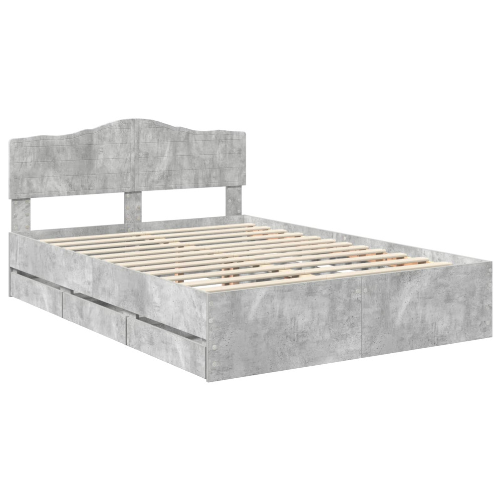 Produktbild för Sängram med låda Betonggrå 140 x 190 cm Ingenjörsträ