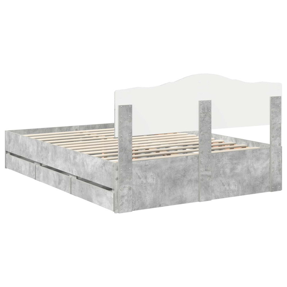 Produktbild för Sängram med låda Betonggrå 140 x 190 cm Ingenjörsträ