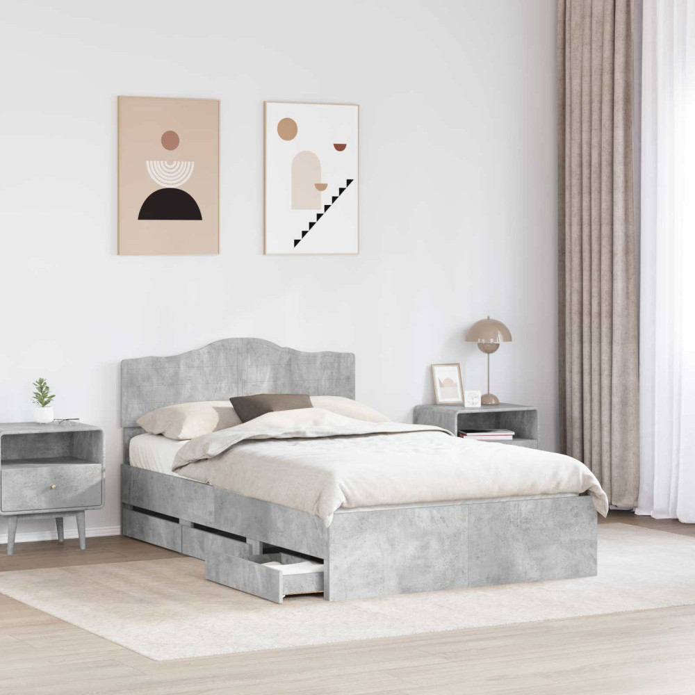 Produktbild för Sängram med låda Betonggrå 135 x 190 cm Ingenjörsträ