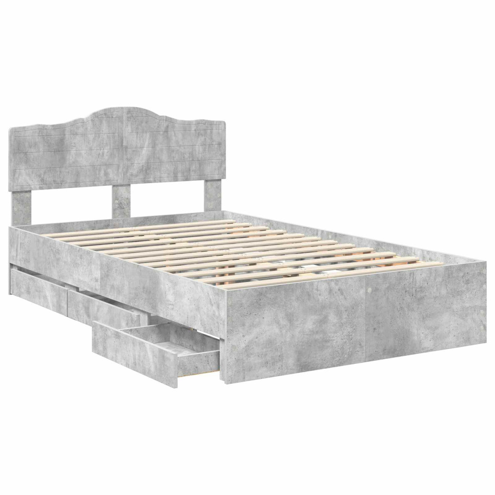Produktbild för Sängram med låda Betonggrå 135 x 190 cm Ingenjörsträ