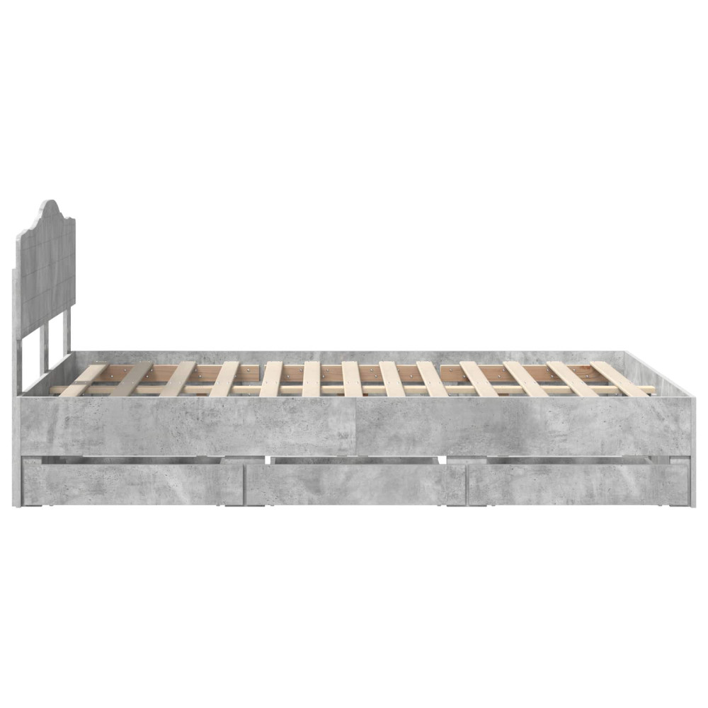 Produktbild för Sängram med låda Betonggrå 135 x 190 cm Ingenjörsträ