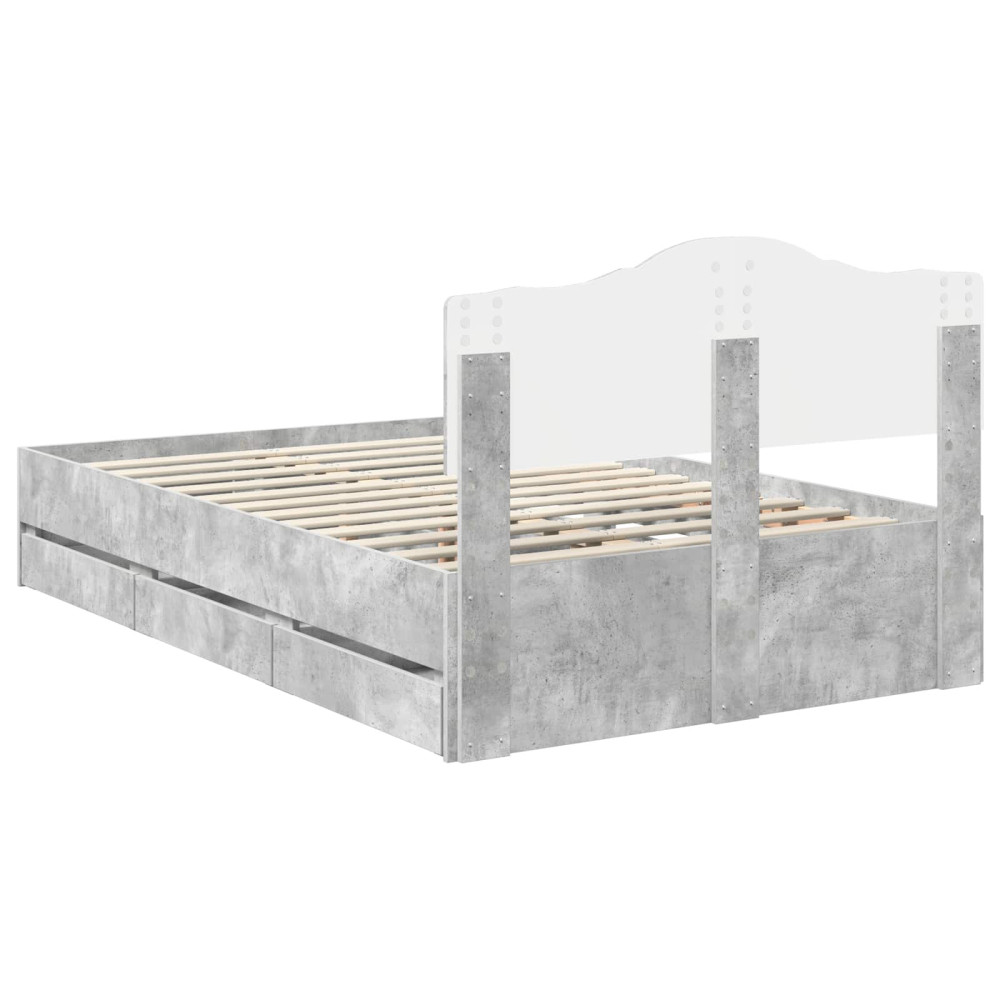 Produktbild för Sängram med låda Betonggrå 135 x 190 cm Ingenjörsträ