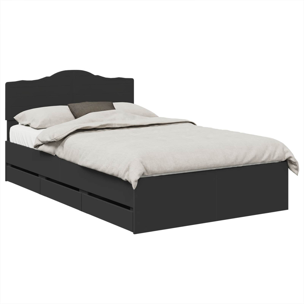 Produktbild för Sängram med låda med huvudgavel Svart 120 x 190 cm Ingenjörsträ