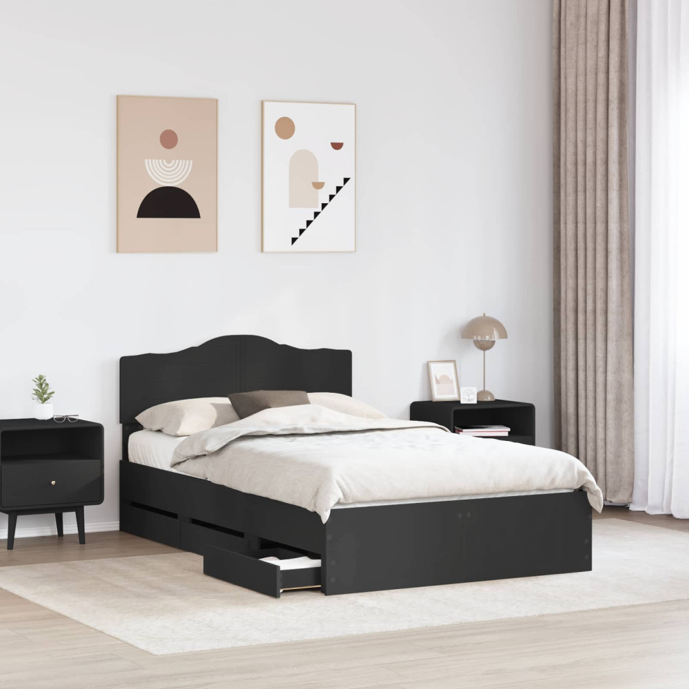 Produktbild för Sängram med låda med huvudgavel Svart 120 x 190 cm Ingenjörsträ