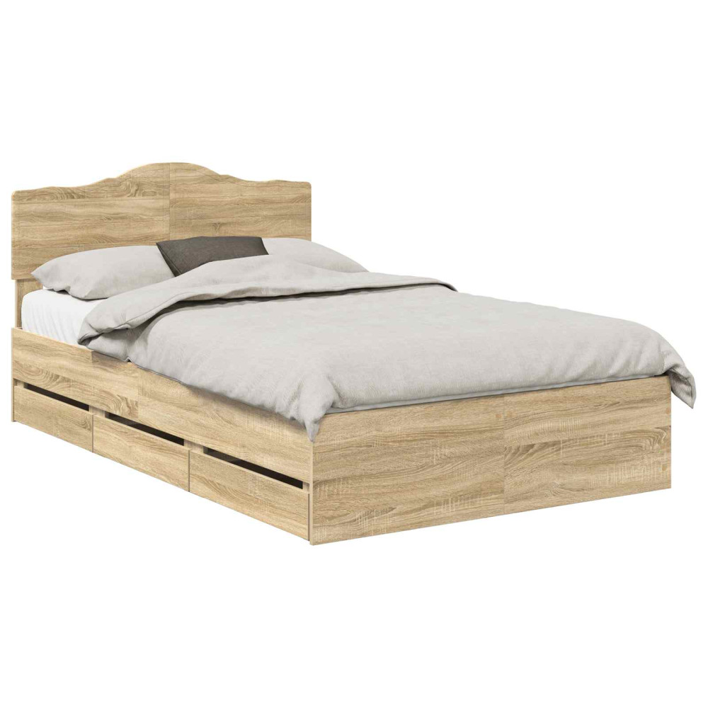 Produktbild för Sängram med låda Sonoma-ek 120 x 190 cm Ingenjörsträ