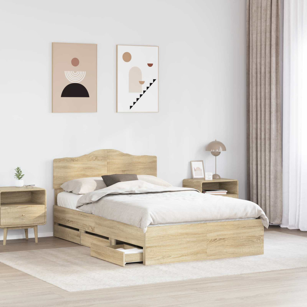 Produktbild för Sängram med låda Sonoma-ek 120 x 190 cm Ingenjörsträ
