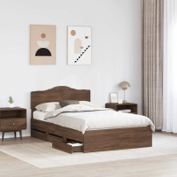 Produktbild för Sängram med låda med lagring Brun Ek 120 x 190 cm Ingenjörsträ