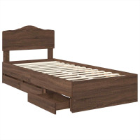 Produktbild för Sängram med låda med lagring Brun Ek 90 x 200 cm Ingenjörsträ