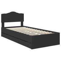 Produktbild för Sängram med låda med huvudgavel Svart 90 x 190 cm Ingenjörsträ