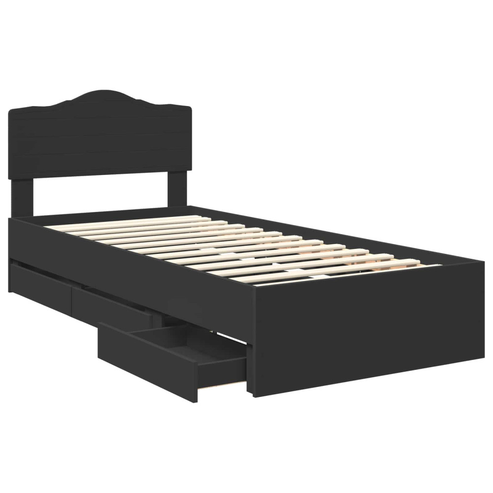 Produktbild för Sängram med låda med huvudgavel Svart 90 x 190 cm Ingenjörsträ