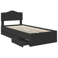 Produktbild för Sängram med låda med huvudgavel Svart 90 x 190 cm Ingenjörsträ