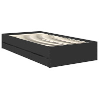 Produktbild för Sängram med låda med huvudgavel Svart 90 x 190 cm Ingenjörsträ