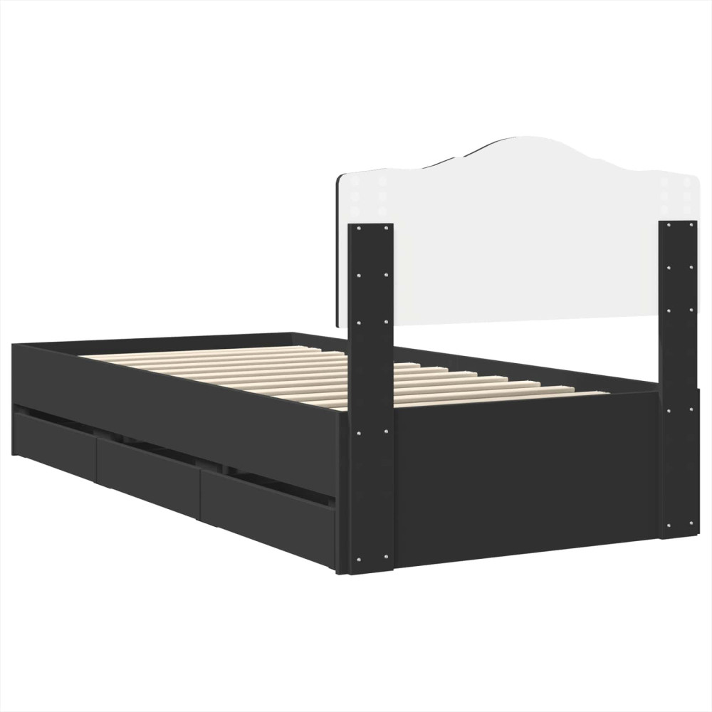 Produktbild för Sängram med låda med huvudgavel Svart 90 x 190 cm Ingenjörsträ