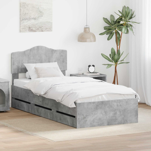 vidaXL Sängram med låda med lagring Betonggrå 90 x 190 cm Ingenjörsträ