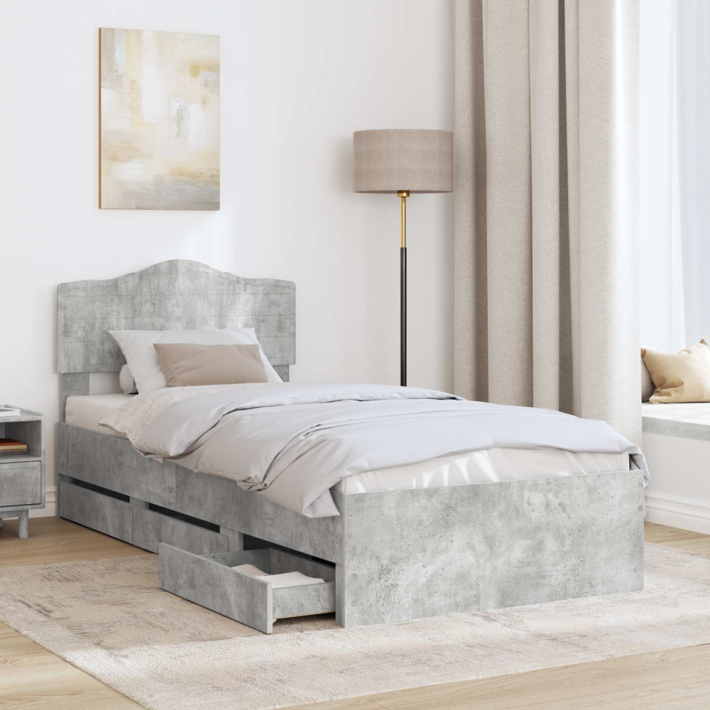 Produktbild för Sängram med låda med lagring Betonggrå 90 x 190 cm Ingenjörsträ